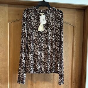 Hem & Thread Brown and Black Mandarin Collar Long Sleeve Blouse